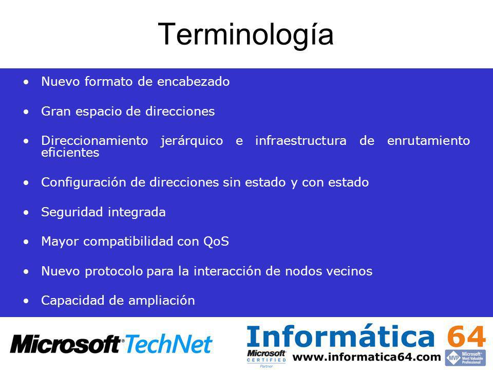 Terminología Nuevo formato de encabezado Gran espacio de direcciones