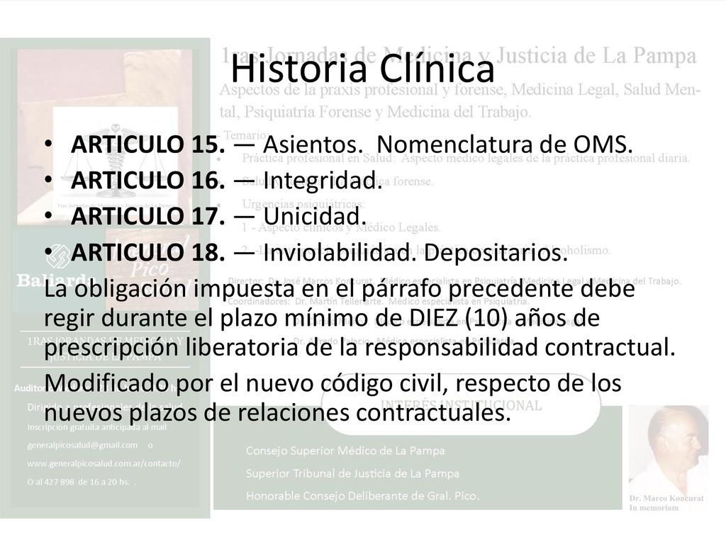 Historia Clínica ARTICULO 15. — Asientos. Nomenclatura de OMS.