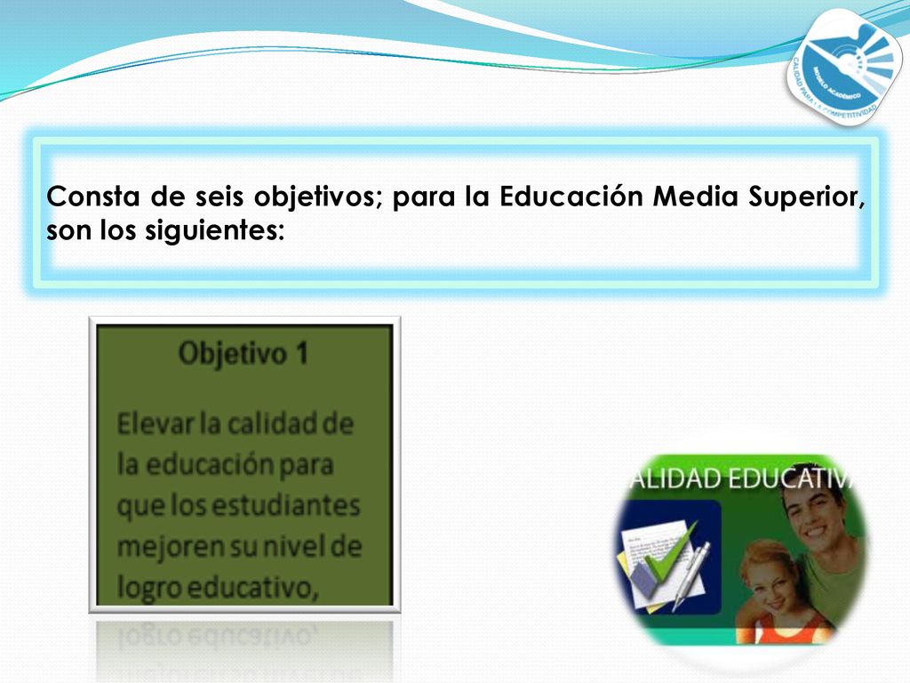 Consta de seis objetivos; para la Educación Media Superior, son los siguientes: