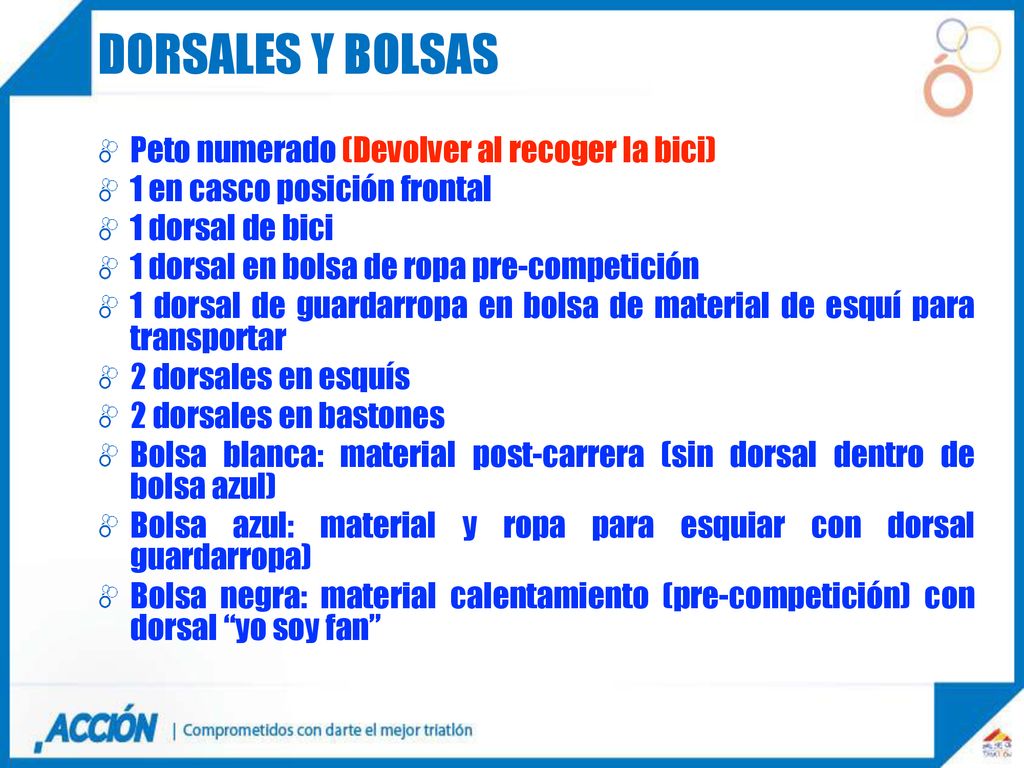 DORSALES Y BOLSAS Peto numerado (Devolver al recoger la bici)