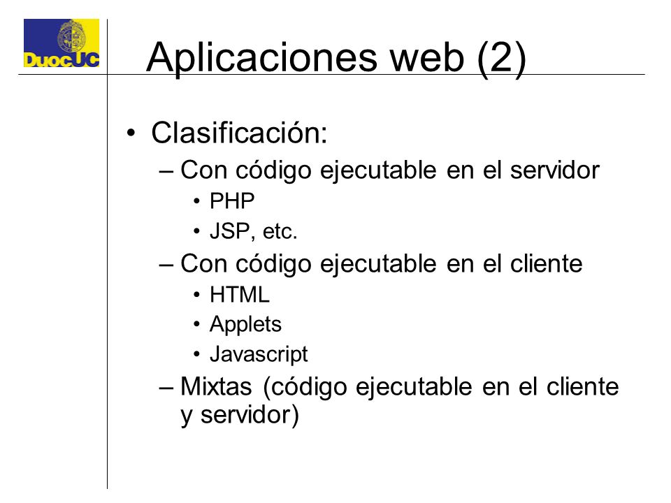 Aplicaciones web (2) Clasificación: