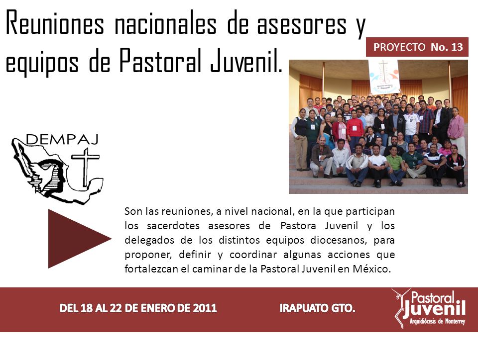 Reuniones nacionales de asesores y equipos de Pastoral Juvenil.