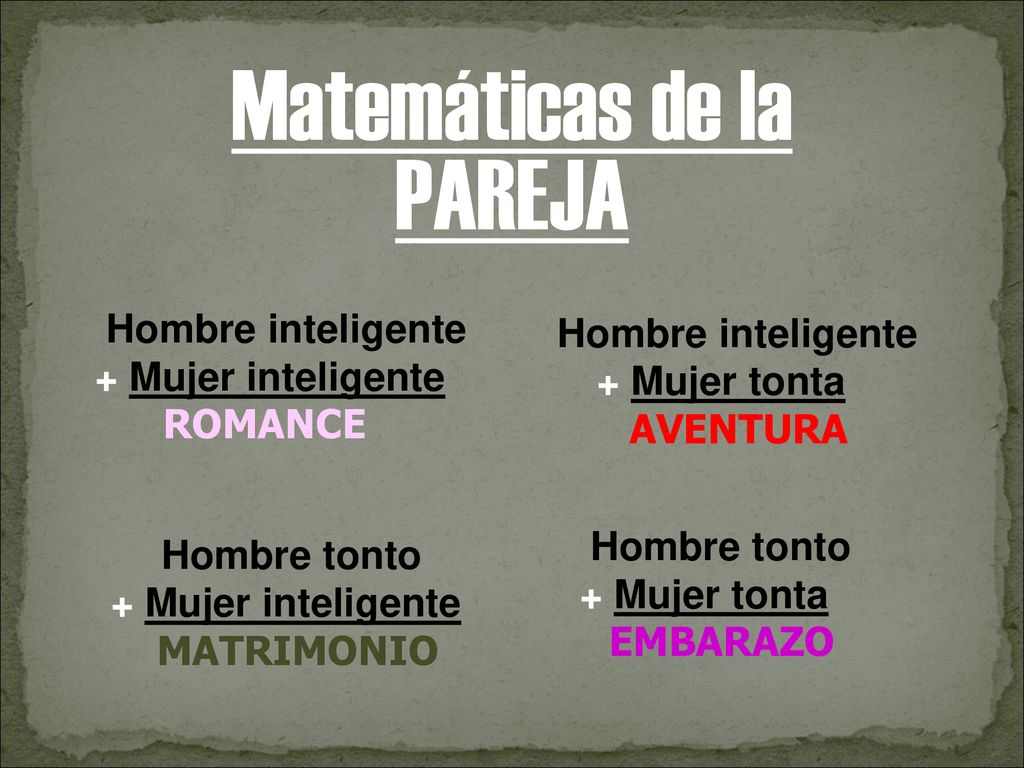 Matemáticas de la PAREJA Hombre inteligente + Mujer tonta AVENTURA