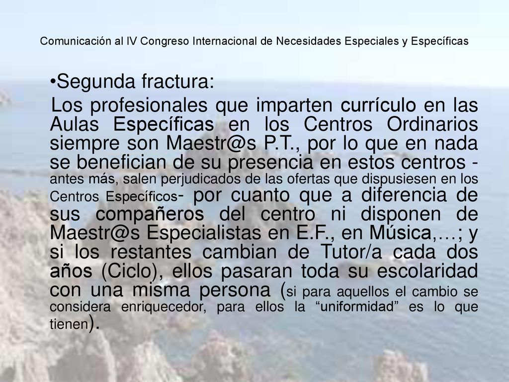 Comunicación al IV Congreso Internacional de Necesidades Especiales y Específicas