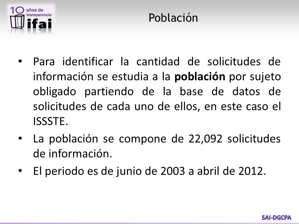La población se compone de 22,092 solicitudes de información.