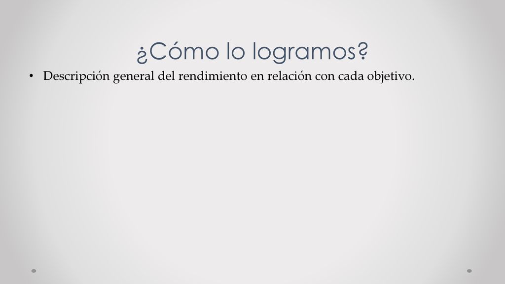 ¿Cómo lo logramos Descripción general del rendimiento en relación con cada objetivo.