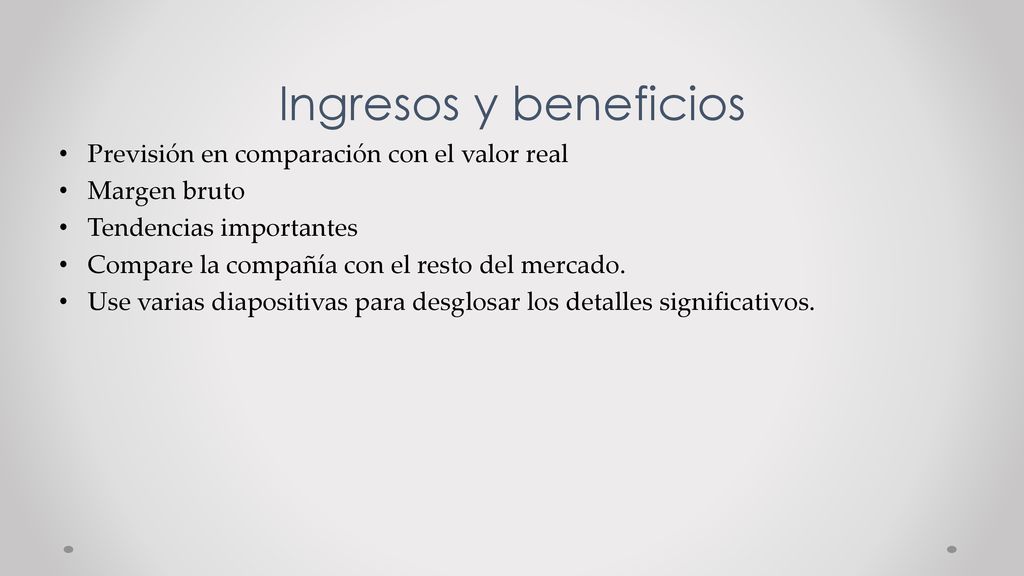 Ingresos y beneficios Previsión en comparación con el valor real