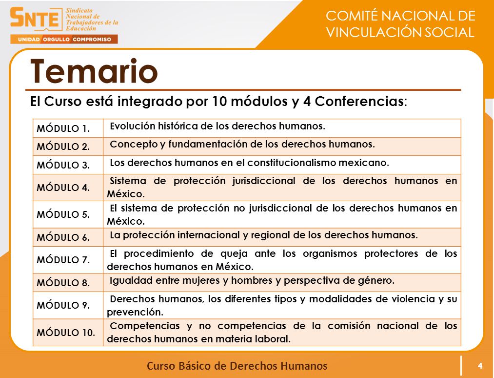 Temario El Curso está integrado por 10 módulos y 4 Conferencias: