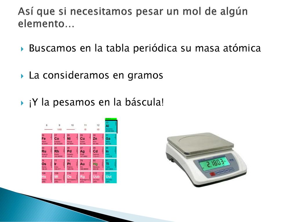 Así que si necesitamos pesar un mol de algún elemento…