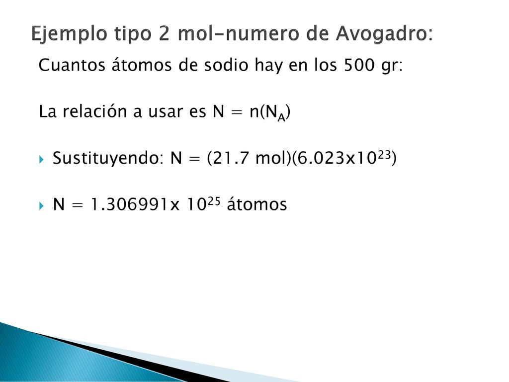 Ejemplo tipo 2 mol-numero de Avogadro:
