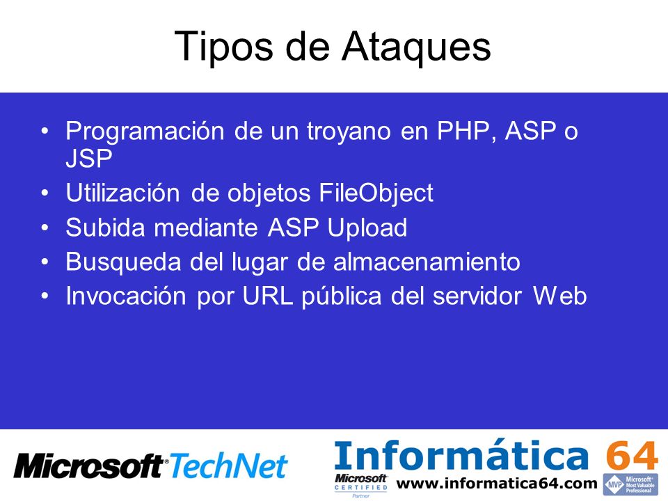 Tipos de Ataques Programación de un troyano en PHP, ASP o JSP