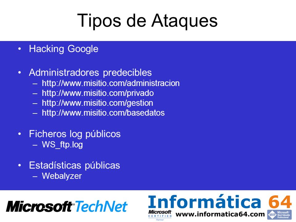 Tipos de Ataques Hacking Google Administradores predecibles