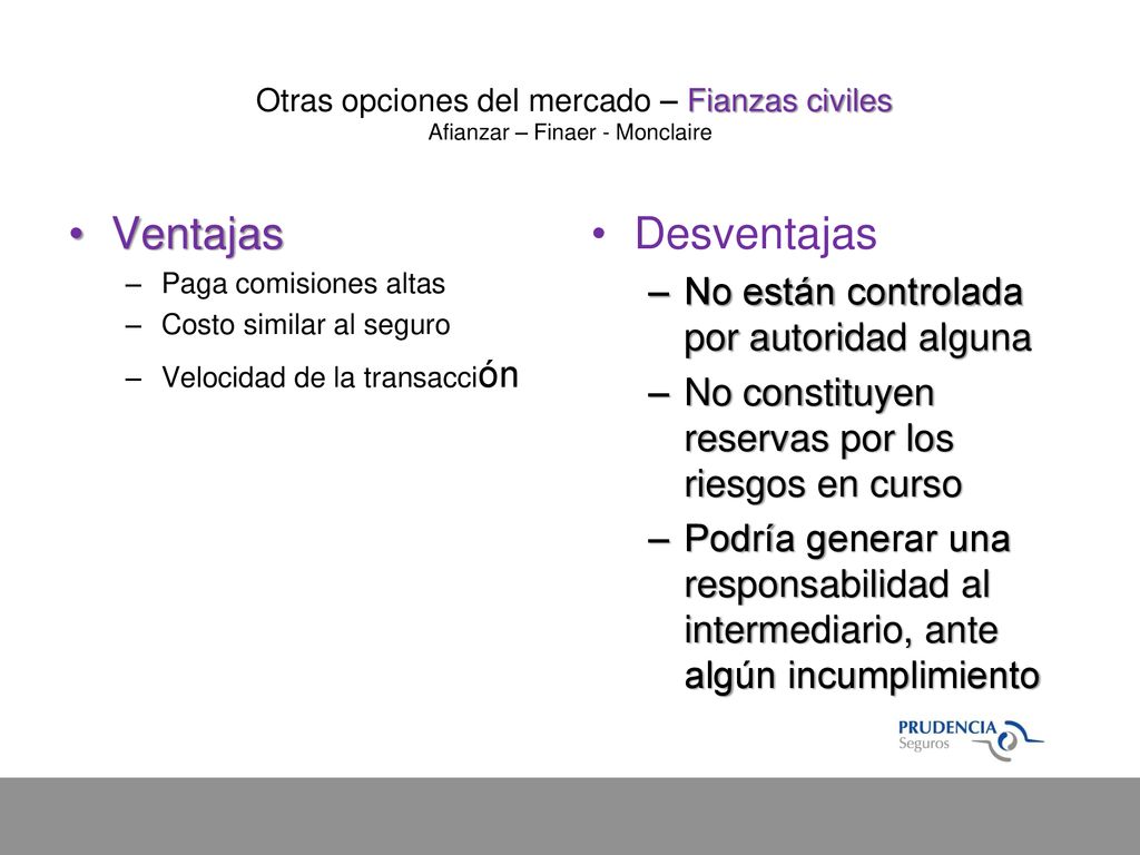 Otras opciones del mercado – Fianzas civiles Afianzar – Finaer - Monclaire