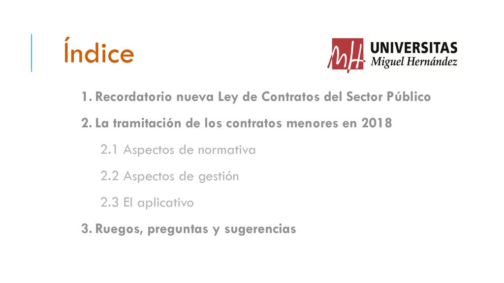 Índice Recordatorio nueva Ley de Contratos del Sector Público