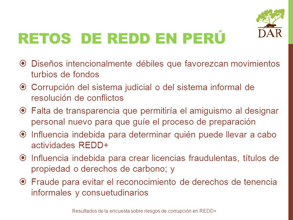 Resultados de la encuesta sobre riesgos de corrupción en REDD+