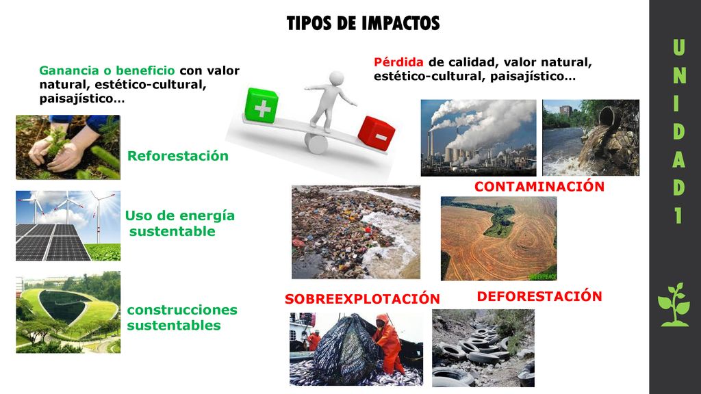 UNIDAD 1 TIPOS DE IMPACTOS Reforestación CONTAMINACIÓN Uso de energía
