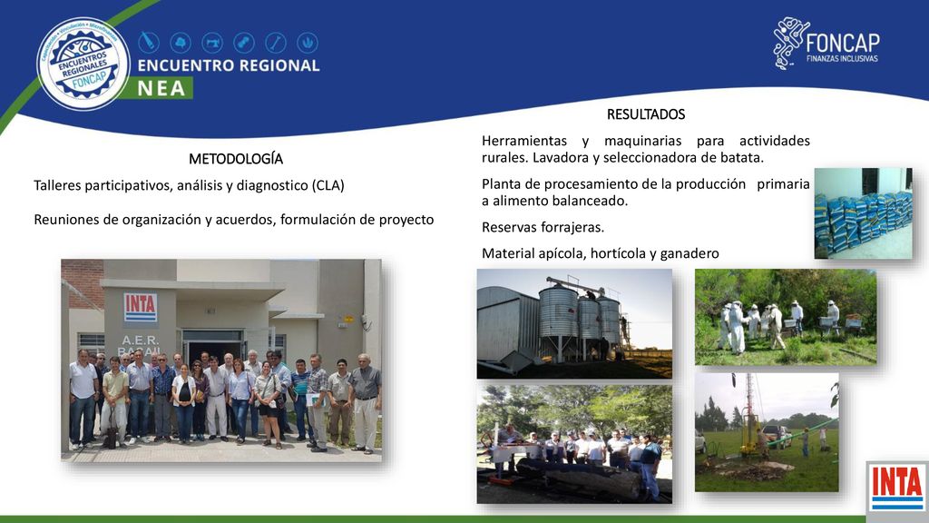 RESULTADOS Herramientas y maquinarias para actividades rurales. Lavadora y seleccionadora de batata.