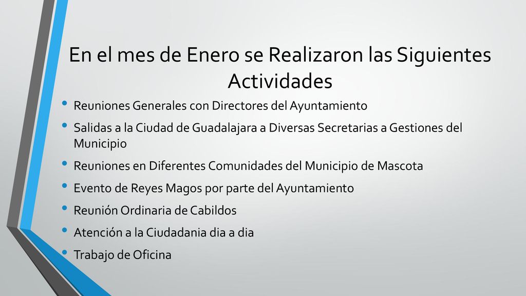 En el mes de Enero se Realizaron las Siguientes Actividades