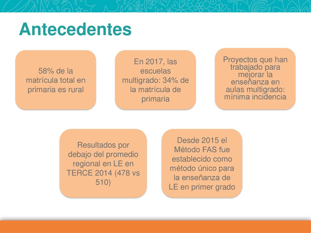 Antecedentes Proyectos que han trabajado para mejorar la enseñanza en aulas multigrado: mínima incidencia.