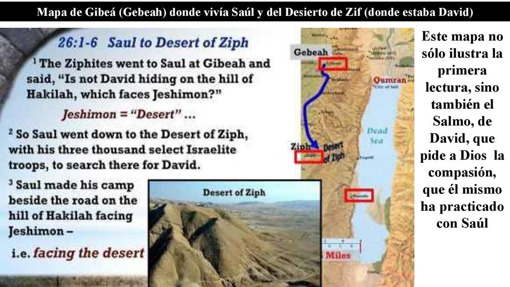 Mapa de Gibeá (Gebeah) donde vivía Saúl y del Desierto de Zif (donde estaba David)