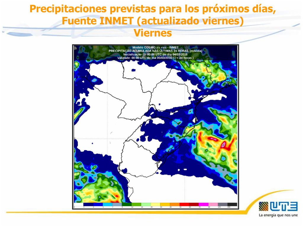 Precipitaciones previstas para los próximos días, Fuente INMET (actualizado viernes)