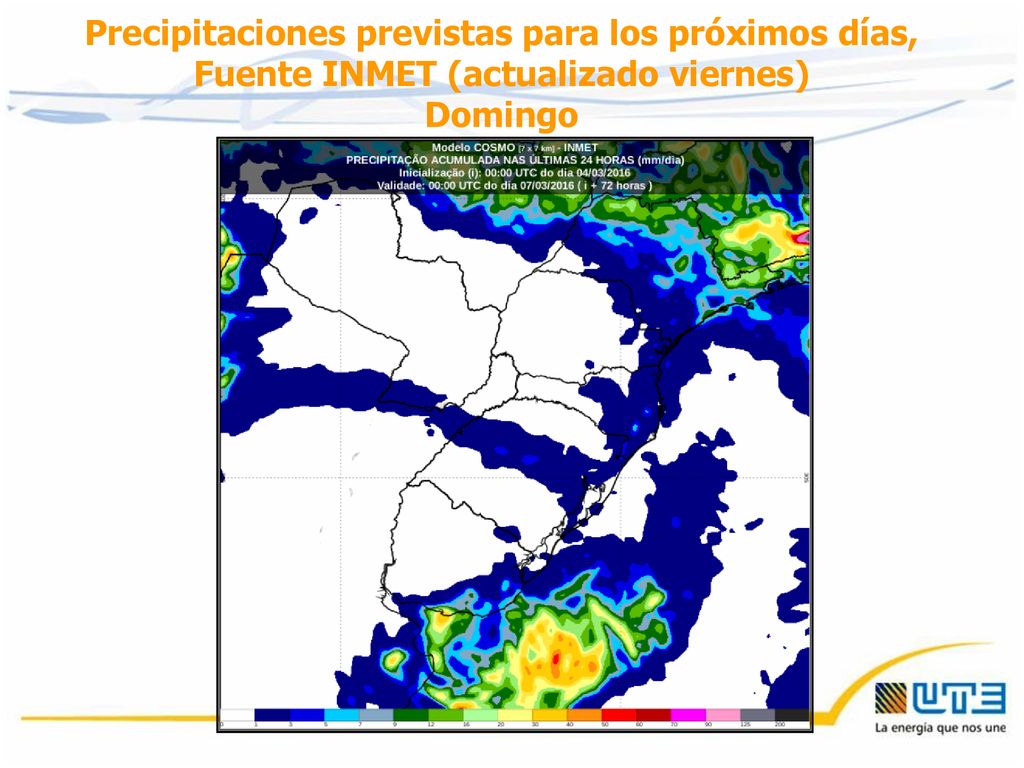 Precipitaciones previstas para los próximos días, Fuente INMET (actualizado viernes)