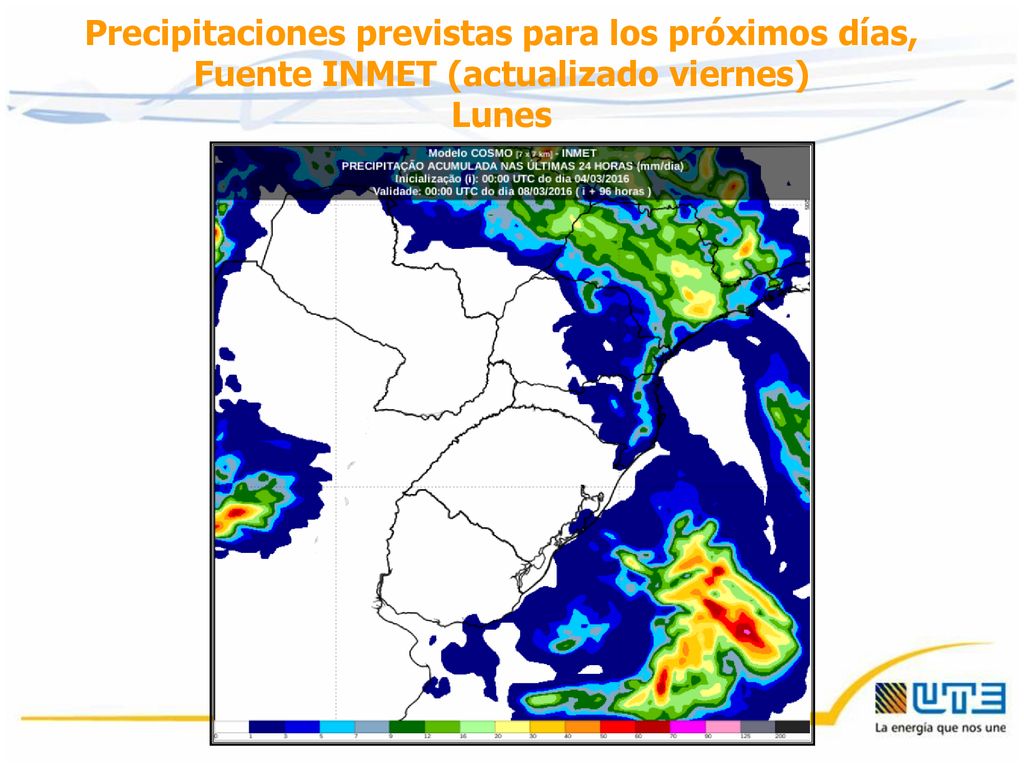 Precipitaciones previstas para los próximos días, Fuente INMET (actualizado viernes)