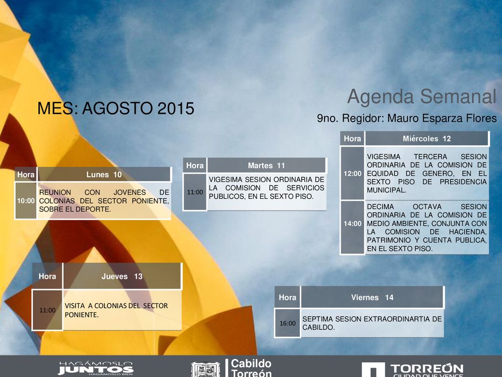 Agenda Semanal MES: AGOSTO no. Regidor: Mauro Esparza Flores