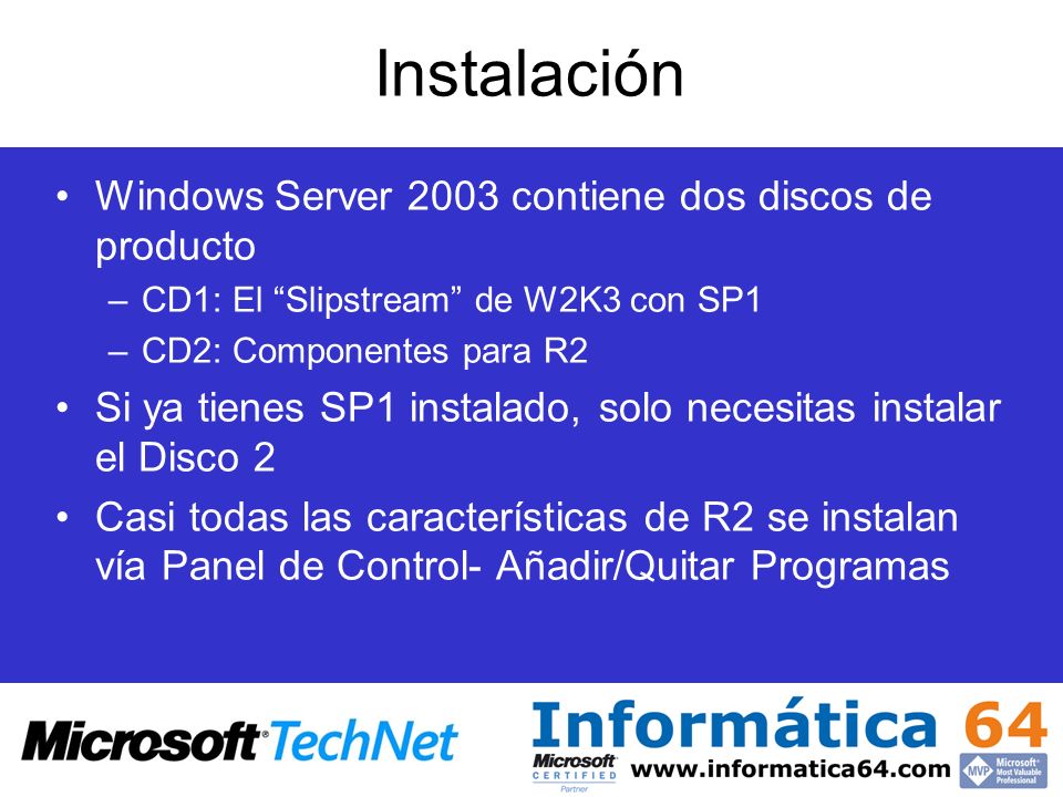 Instalación Windows Server 2003 contiene dos discos de producto