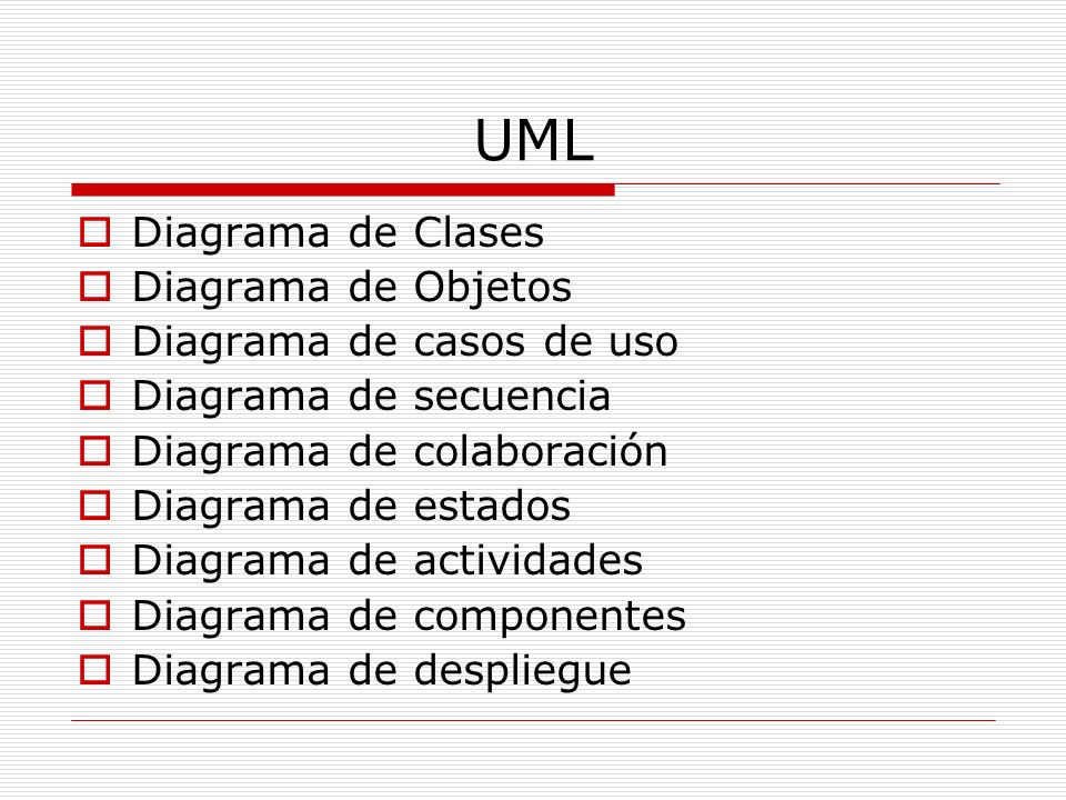 UML Diagrama de Clases Diagrama de Objetos Diagrama de casos de uso