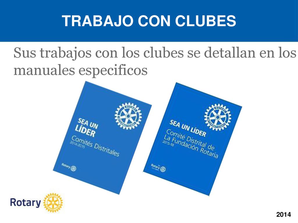 TRABAJO CON CLUBES Sus trabajos con los clubes se detallan en los manuales especificos. Notas: