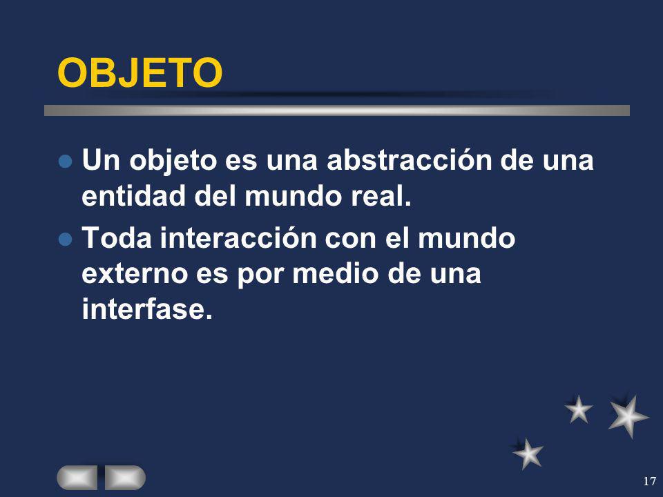 OBJETO Un objeto es una abstracción de una entidad del mundo real.