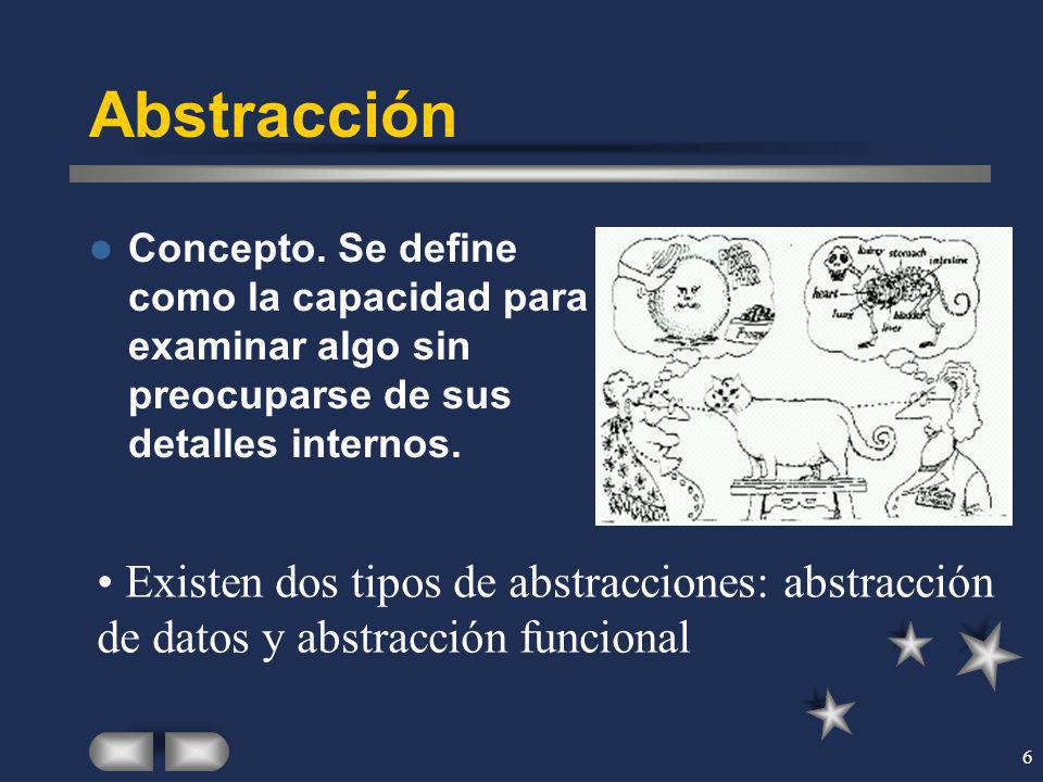 Abstracción Concepto. Se define como la capacidad para examinar algo sin preocuparse de sus detalles internos.