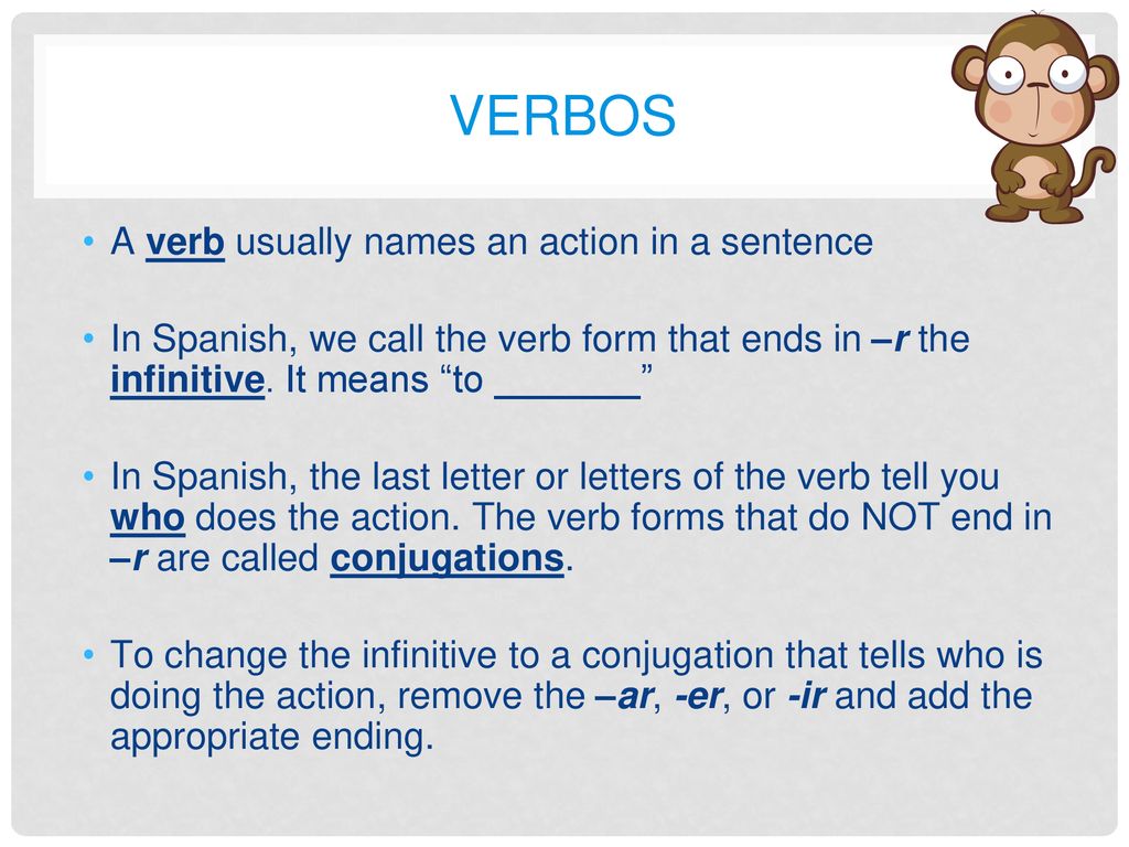 VERBOS A verb usually names an action in a sentence