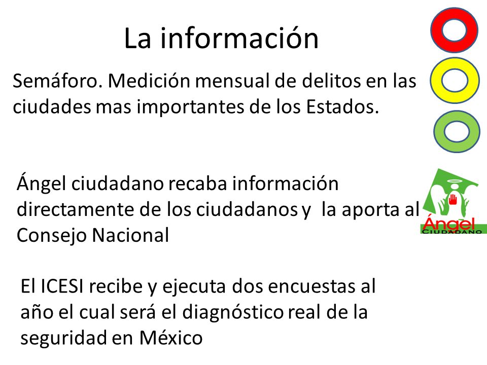 La información Semáforo. Medición mensual de delitos en las ciudades mas importantes de los Estados.