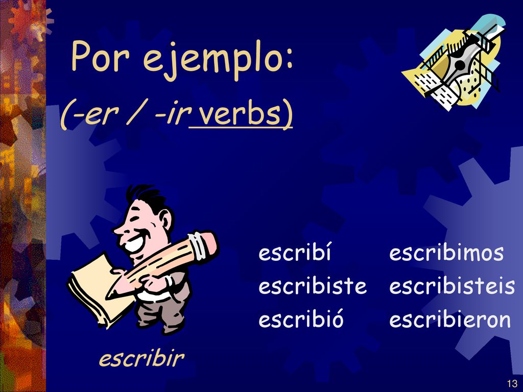 Por ejemplo: (-er / -ir verbs) escribir escribí escribiste escribió