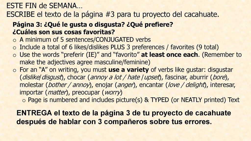 ESCRIBE el texto de la página #3 para tu proyecto del cacahuate.