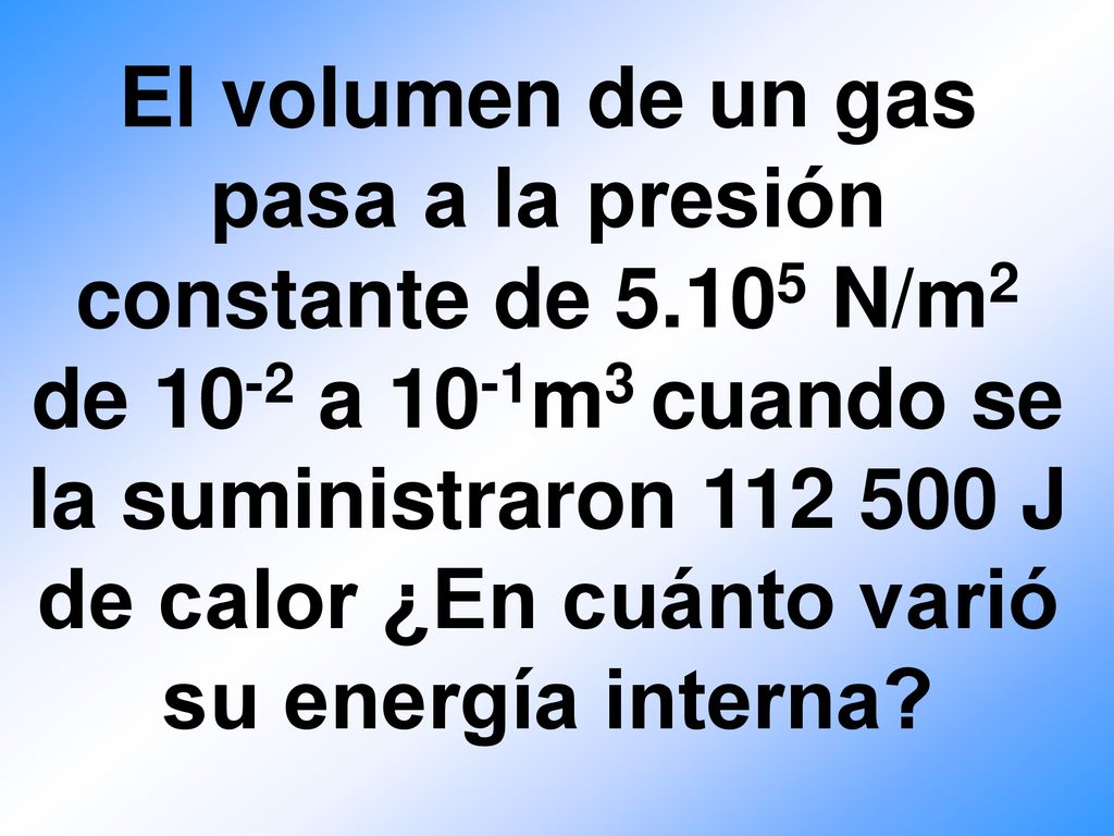 El volumen de un gas pasa a la presión constante de 5