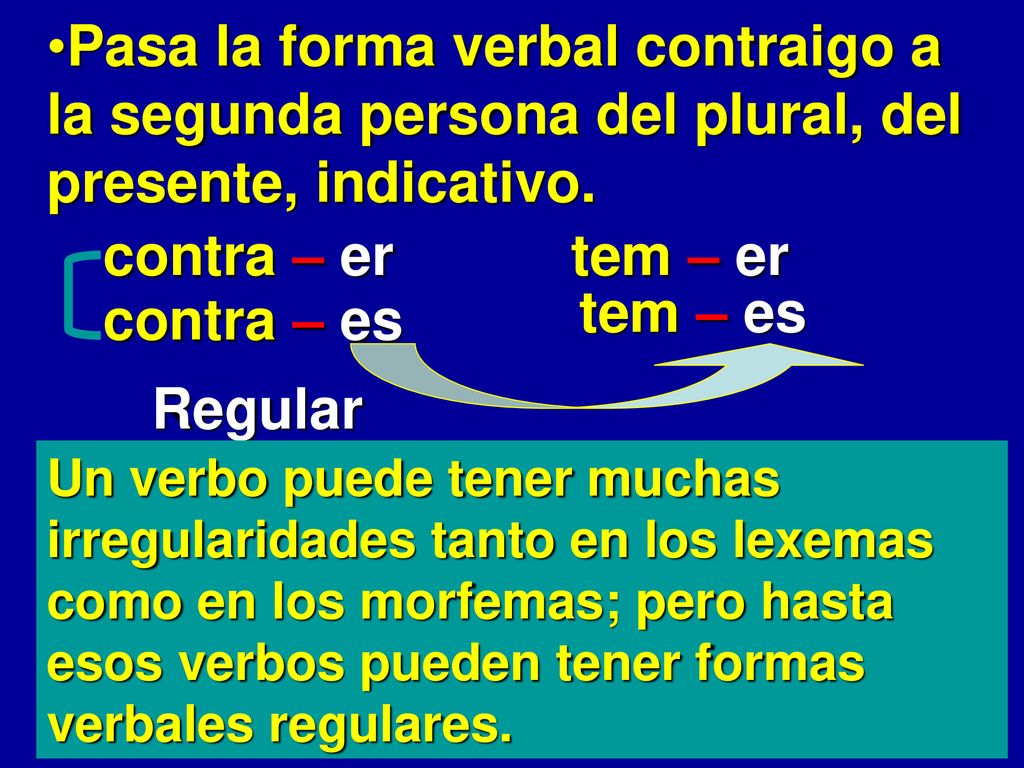 Pasa la forma verbal contraigo a la segunda persona del plural, del presente, indicativo.