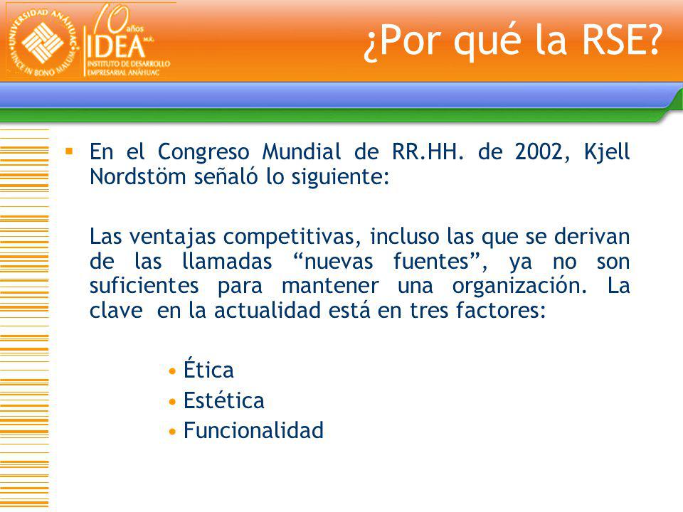¿Por qué la RSE En el Congreso Mundial de RR.HH. de 2002, Kjell Nordstöm señaló lo siguiente: