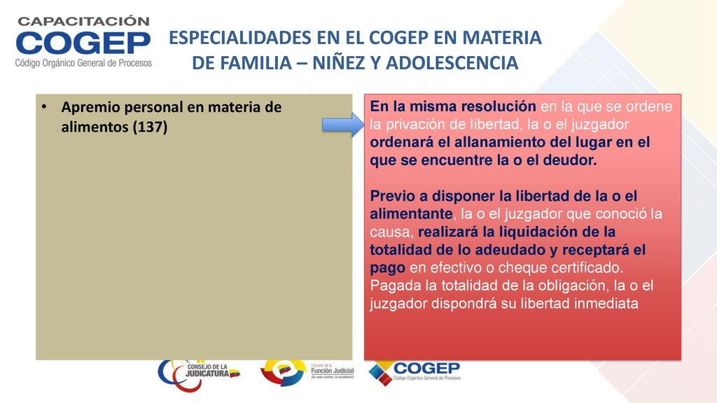 ESPECIALIDADES EN EL COGEP EN MATERIA DE FAMILIA – NIÑEZ Y ADOLESCENCIA