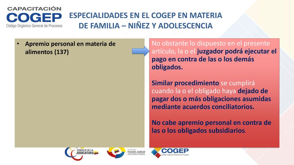 ESPECIALIDADES EN EL COGEP EN MATERIA DE FAMILIA – NIÑEZ Y ADOLESCENCIA