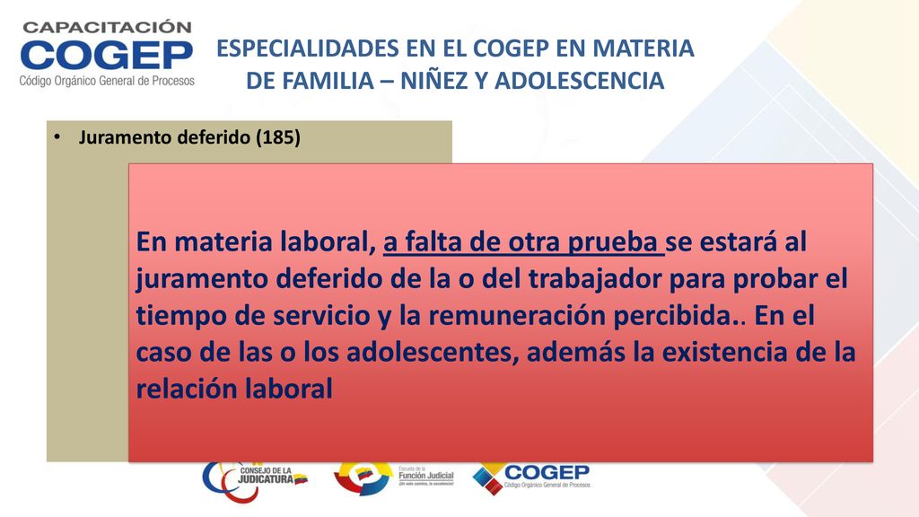 ESPECIALIDADES EN EL COGEP EN MATERIA DE FAMILIA – NIÑEZ Y ADOLESCENCIA