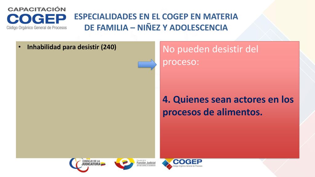 ESPECIALIDADES EN EL COGEP EN MATERIA DE FAMILIA – NIÑEZ Y ADOLESCENCIA