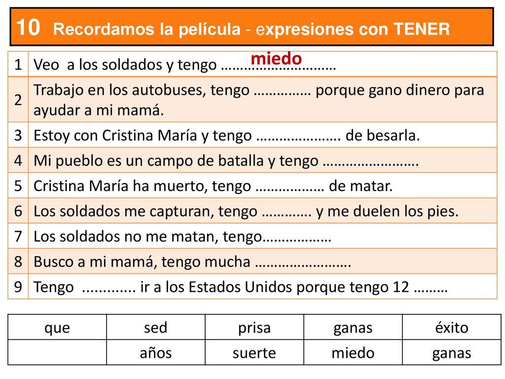 10 Recordamos la película - expresiones con TENER