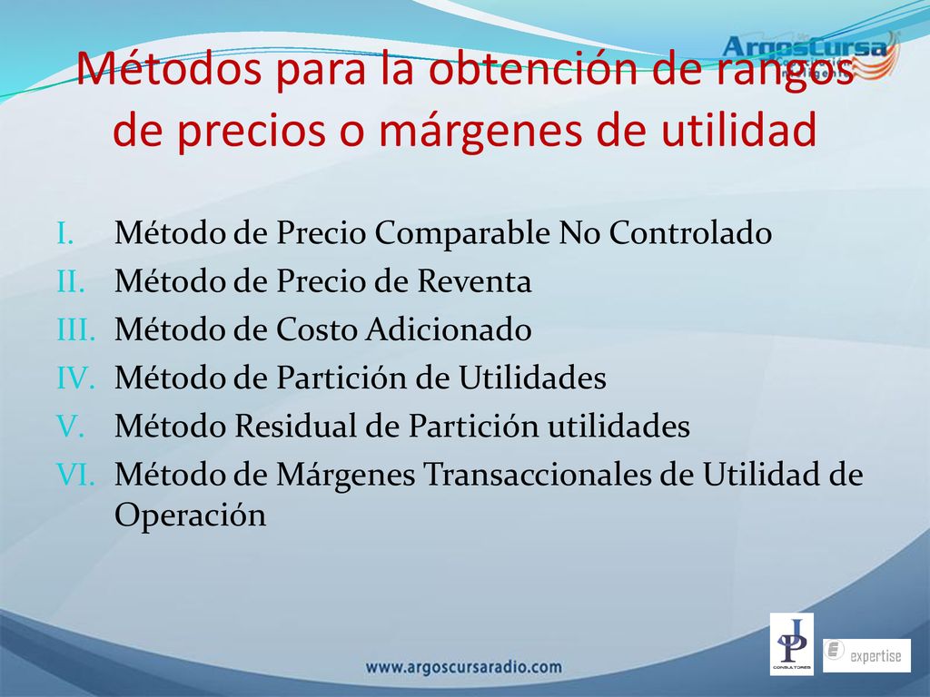 Métodos para la obtención de rangos de precios o márgenes de utilidad