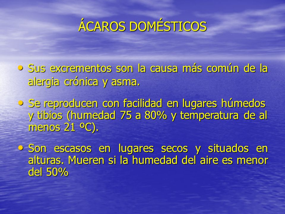 ÁCAROS DOMÉSTICOS Sus excrementos son la causa más común de la alergia crónica y asma.