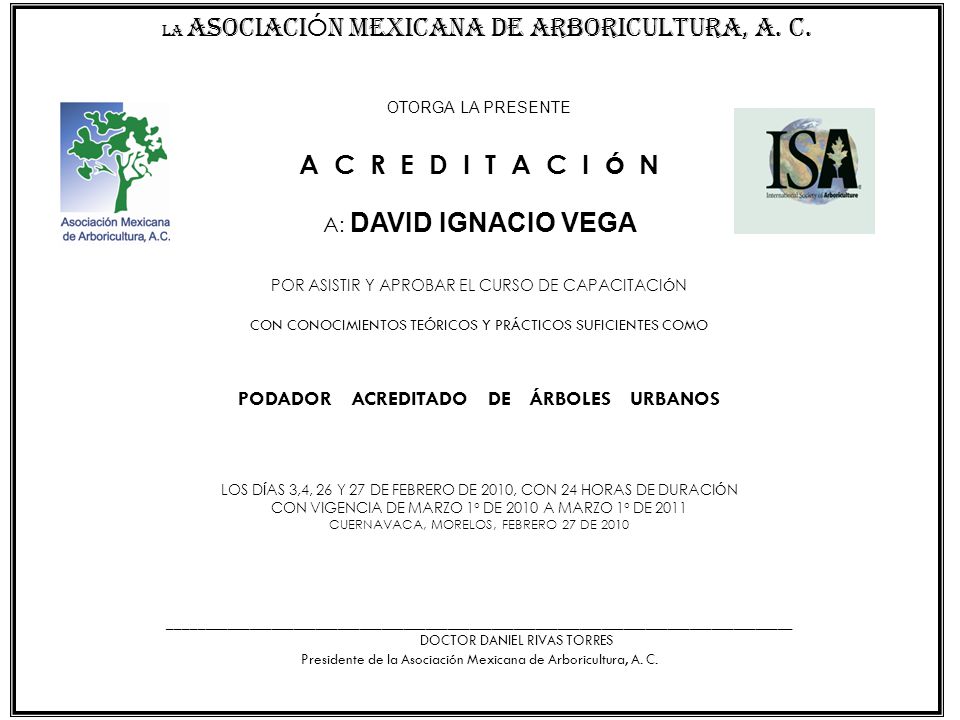 A C R E D I T A C I Ó N A: DAVID IGNACIO VEGA