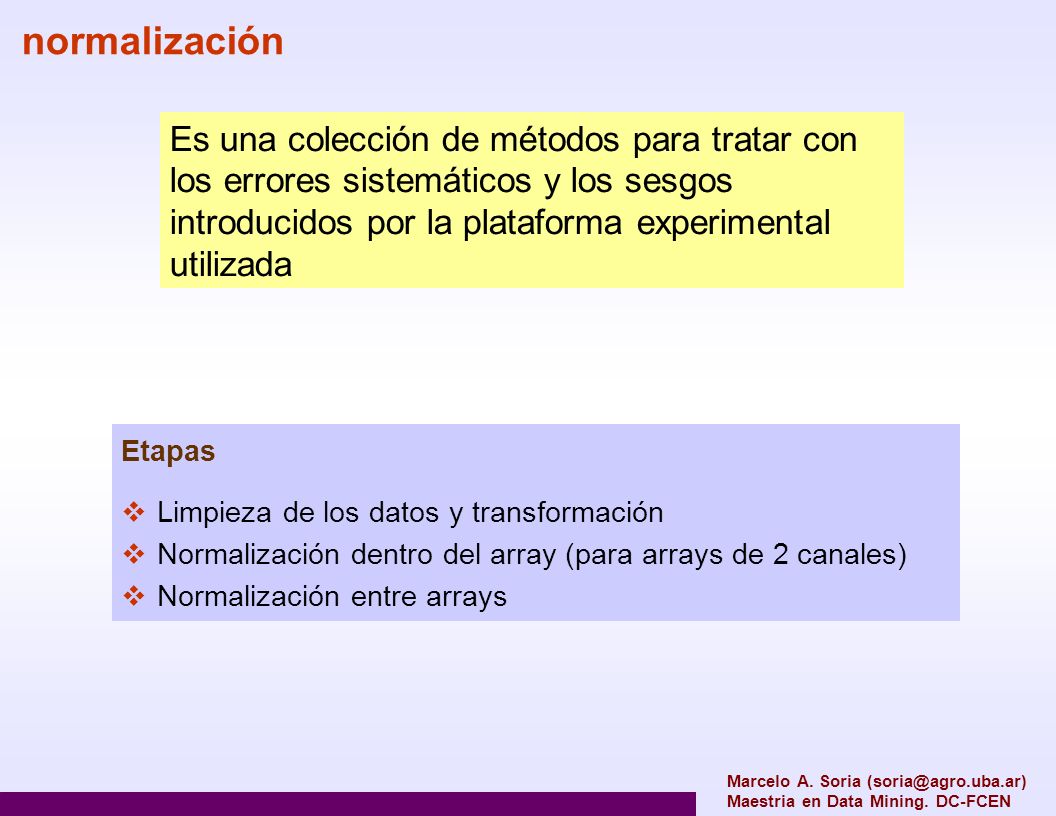 normalización Es una colección de métodos para tratar con los errores sistemáticos y los sesgos introducidos por la plataforma experimental utilizada.