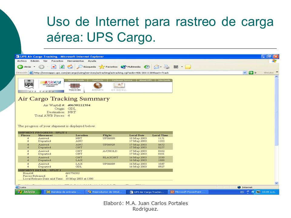 Uso de Internet para rastreo de carga aérea: UPS Cargo.